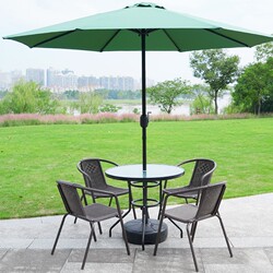 Outdoor Tables and Chairs with Umbrellas, Rattan Outdoor Courtyard Coffee Set, Open-Air Waterproof and Sun-Proof Balcony Leisure Wrought Iron Terrace Set