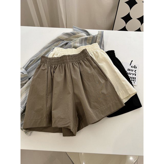 Retro chic Hong Kong style casual shorts for women in summer versatile high waist Korean style loose casual straight A-line waist hot pants