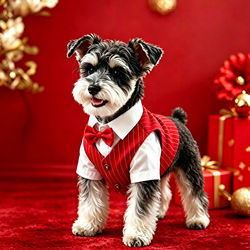 Puppy Wedding Clothes, Summer Thin Vest, Schnauzer Stylish Suit, High-Quality Pet Owner Wedding Celebration Outfit