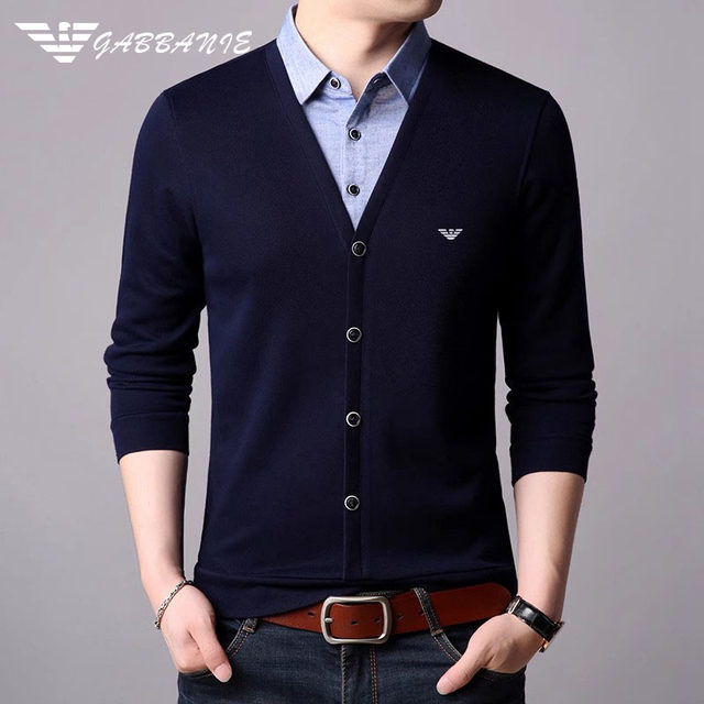 Chi Armania fake two-piece knitted cardigan sweater for men Korean ...