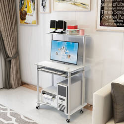 Mini Small Apartment Tempered Glass Computer Desk Desktop Table for Home Bedroom Simple and Movable Double-Layer Desk