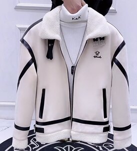 
Winter new fur one-piece men's leather jacket plus velvet and thickened lamb wool subfacial Korean style motorcycle clothing fashion trend