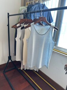 
Foreign trade original women's clothing bamboo cotton knitted vest for women to wear loose basic style with sleeveless suspender top trendy