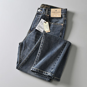 Foreign trade original single American casual environmental protection fabric spring and autumn men's small straight water washing elastic casual casual jeans trousers
