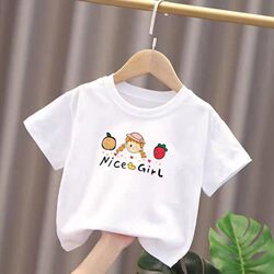 Pure Cotton Children's Clothing Girls' Short-Sleeved T-Shirt 2024 Summer New Style Baby White Little Girl Half-Sleeved Top Trendy