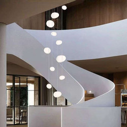 Cream-Style Minimalist Staircase Chandelier, Creative Long-Line Villa Living Room Staircase Chandelier, Open Loft Duplex Apartment Chandelier