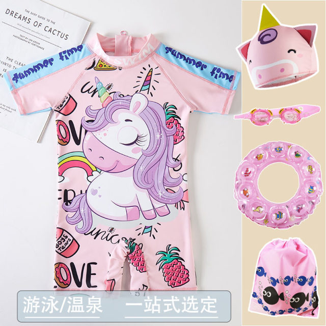 Children's swimsuit girl ins girls quick-drying sun protection one-piece surfing suit swimming trunks baby cute cartoon swimsuit