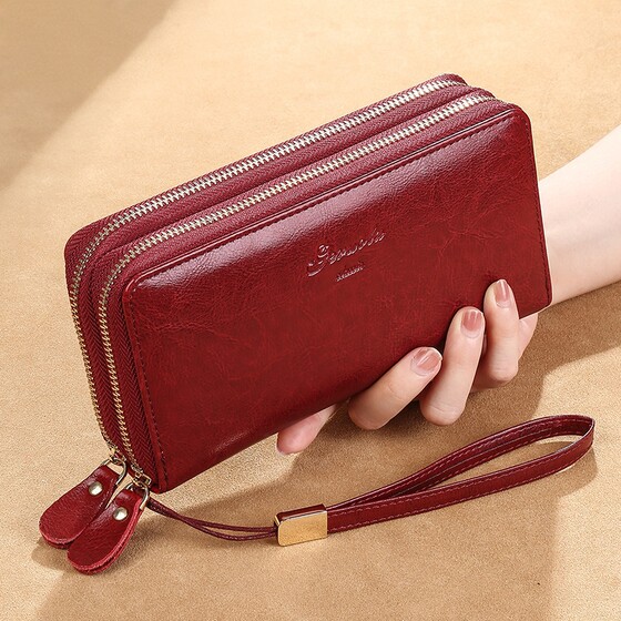 
Genuine leather long wallet 2026 new style women's hand wallet card holder integrated large capacity double zipper wallet mobile phone