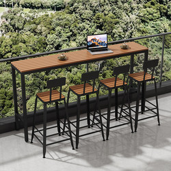 Outdoor Bar Tables and Chairs, Outdoor Anti-Corrosion, Sun-Proof and Waterproof, Wall-Mounted High-Legged Tables, Coffee Shop Terrace Long Table and Chair Combination