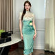 Stunningly beautiful small fresh lace dress spliced ​​fake two-piece high-end temperament half-high collar slim hip skirt summer