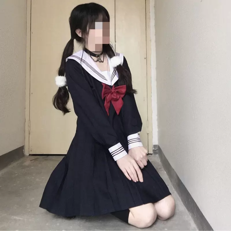 Jk制服裙正版原创套装绀色赤三本基础款水手服大码长裙百褶裙纯色 Taobao