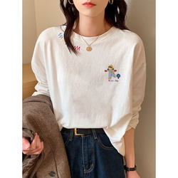 2026 New Early Spring Outfit, High-End Inner Layer That Can Be Worn Outside, White Pure Cotton Long-Sleeve T-Shirt Top for Women