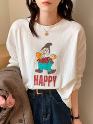 Pure Cotton Inner Layer White Base Shirt for Autumn and Winter 2025 Early Spring New Style Fleece-Lined Long-Sleeve T-Shirt Plus Size Women's Top