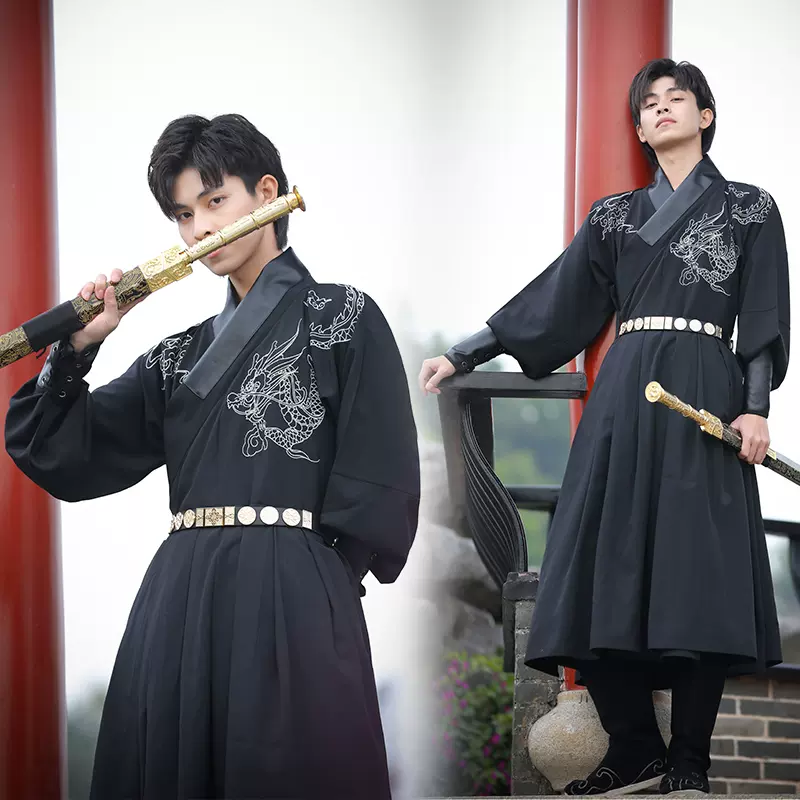 唐制漢服男原創中國風古裝交領繡花儒裙飛魚劍客圓