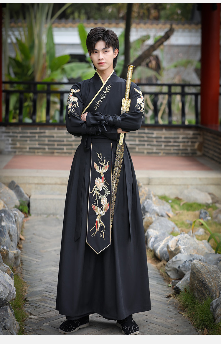 Costume Hanfu Homme Traditionnel Chinois - 2 Pièces Noir Et Blanc - Tissu Polyester - Tailles S à 2XL - Pour Cosplay, Fêtes
