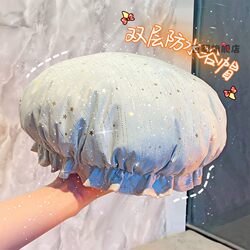 Double-Layer Shower Cap for Women, Waterproof for Bathing, Household Use, Anti-Oil Smoke Head Cover, Girls' Hair Mask Special Shower Cap, New Model 2025