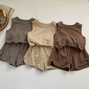 
Naughty Girl Bamboo Cotton Boys Summer Suit 2026 New Girl Thin Baby Sleeveless Vest Shorts Two-piece Set