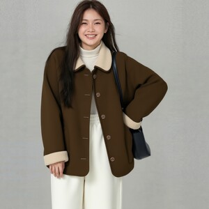 胖mm炸街大码厚外套羊羔皮毛一体双面穿仿麂皮加绒保暖巨好看冬装