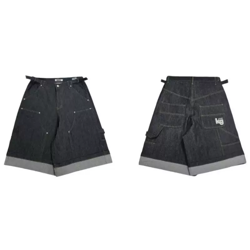 Grailz x KOIN 25ss快闪店联名复古翻边原牛刺绣七分伐木牛仔裤