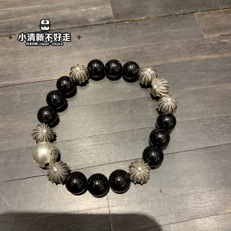 日本代购chrome hearts 克罗心黑曜石8银珠8mm 10mm手链手镯手串-Taobao