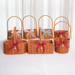 Flower Basket, Hand-Held, Made of Rattan, Straw, Bamboo, Wicker, for Flowers, Eggs, Postpartum Care, Fruit, Artificial Bouquet, Gift, Hand-Woven
