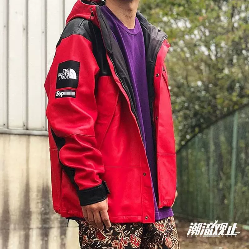 特价清仓】SUPREME 18FW TNF LEATHER JACKET 联名皮冲锋衣夹克-Taobao