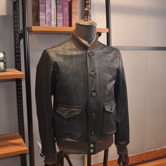 American retro header cowhide washing, old style A1 leather flying service Ameaa men's leather jacket

