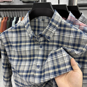 
2025 spring and autumn new men's long-sleeved shirts, thickened and brushed, fashionable and versatile, casual plaid shirts and jackets