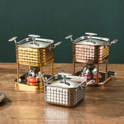 Ounoton 304 Stainless Steel Hammered Small Square Pot, Suitable for Induction Cookers and Gas Stoves, Large Capacity for One Person