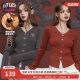 Fairy pocket red sweater for women 2025 spring new slim fit v-neck new Chinese style inner long-sleeved top
