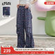 Fairy pocket full print casual wide-leg pants for women 2025 spring new loose lazy style paratrooper pants