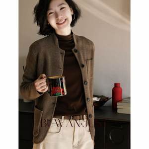 
BUWANJUST [Manor d'Este] Haute Couture Sheep Wool Skin-Friendly Old Money Feeling Stand Collar Jacket B2188