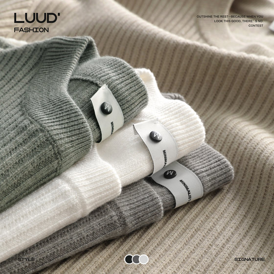 
LUUD Fashion Multicolor Round Neck Sweater Men's Long Sleeve Warm Sweater Pull Stripes Underwear Top