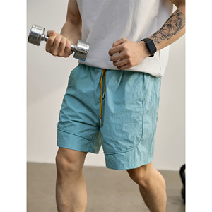 
LUUD outdoor sun protection, loose straight-leg shorts, men's trendy lake blue elastic waist five-point pants