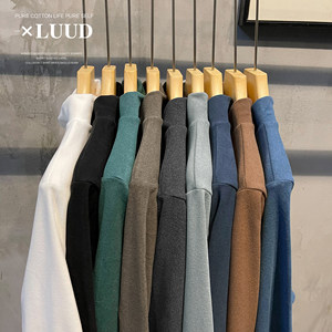 LUUD skin-friendly double-sided German velvet neutral collar base shirt men's winter warm and fur T-shirt solid color inner long-sleeved shirt
