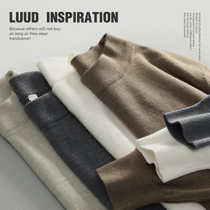 
LUUD Daily Interior Slim Base Knit Sweater Retro Simple Solid Color Young Commuter Half Turtle Neck Sweater Men
