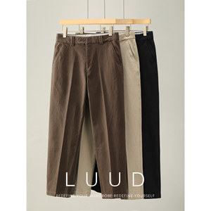 
LUUD Tencel Lyocell Blend Men's Twill Straight Casual Pants Double Button Fly Washed Cotton Long Pants