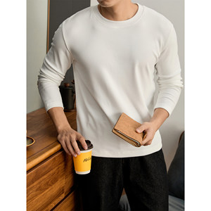 
LUUD daily style white round neck inner T-shirt men's heated brushed velvet slim long-sleeved bottoming shirt winter