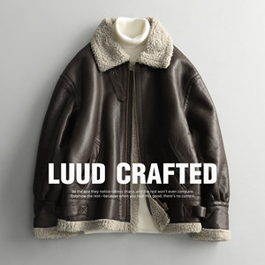
LUUD retro Detroit motorcycle leather jacket men's fur integrated lamb wool thickened warm PU leather jacket