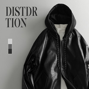 Luud crocodile pattern design fake two -piece leather jacket men's tide brand short PU leather hooded jacket
