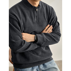 Luud Heavy 550g Twill American-Style Half-Zip Sweatshirt for Men, Autumn and Winter, Casual Style, Solid Color, Stand-Up Collar, Long-Sleeve Top
