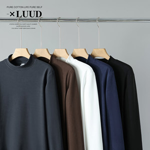 LUUD German velvet double-sided grinding small stand collar long sleeve T-shirt men's clean color base shirt trendy inner pullover
