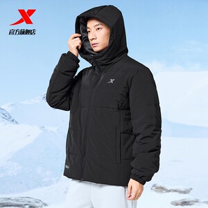 
Xtep hooded down jacket for men and women's new winter couple sports black tops warm cotton jacket windproof jacket