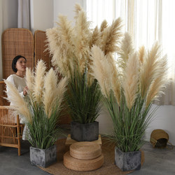 Simulated Green Plants, Reeds, Large Cattails, Potted Plants, Artificial Plants, Dried Flower Ornaments, Indoor Window Display, Floor-Standing Landscaping Decoration