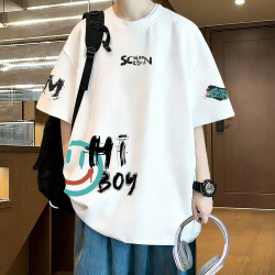 American Hip-Hop Short-Sleeved T-Shirt for Boys, Summer Trendy Brand for Middle and High School Students, Graffiti Loose Cool and Handsome Top