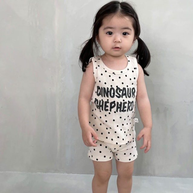 Male and female babies summer style sleeveless vest shorts two-piece ...