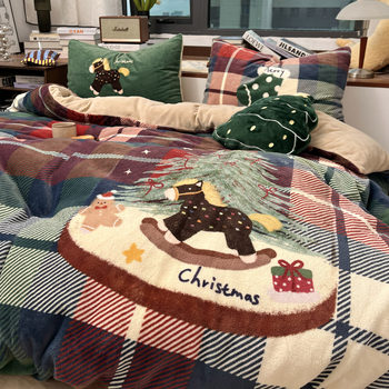 
Christmas pony autumn and winter milk velvet bed three or four piece set