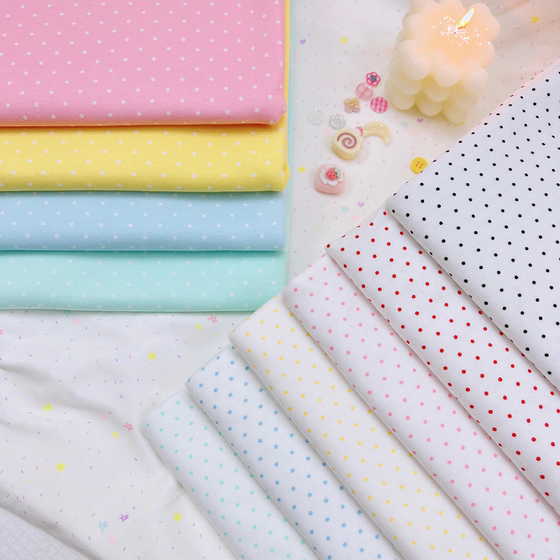 
Pure cotton Korean style candy color jade polka dot pure cotton double-sided knitted stretch handmade baby clothes about 21*25