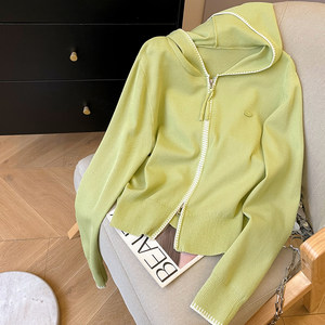 
Little C Home Zigzag edge hooded sweater for women 2026 new spring short zipper cardigan Korean style relaxed jacket