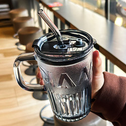 Cup, Glass Cup, High Borosilicate Water Cup, High Temperature Resistant, Women's Cup with Lid and Straw, Coffee Cup with Handle, Milk Cup, Tea Cup